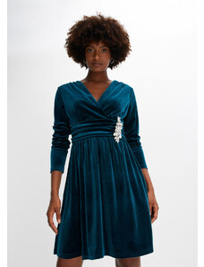 bonprix Zamatové šaty so štrasovým detailom, farba modrá