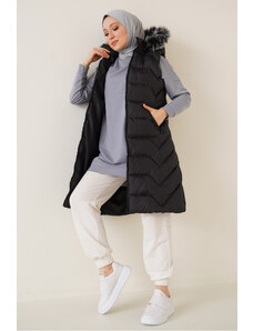 Bigdart T10233 Dlhá hidžábová vesta s kapucňou – čierna