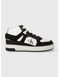 Kožené tenisky Calvin Klein Jeans BASKET CUPSOLE HIGH MIX ML FAD čierna farba, YW0YW01300