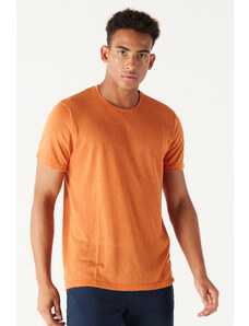 ALTINYILDIZ CLASSICS Pánske oranžové tričko slim fit Slim Fit Crew Neck s krátkym rukávom ľanové tričko.