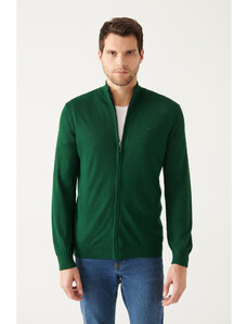 Avva Men's Green Wool Blended Half Zipper High Neck Regular Fit Cardigan