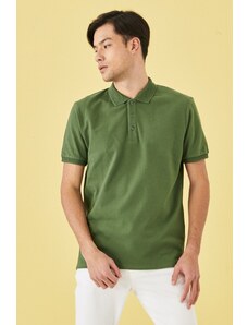ALTINYILDIZ CLASSICS Pánske khaki tričko s krátkym rukávom zo 100% bavlny proti rolovaniu slim fit slim fit polo výstrih s krátkym rukávom.