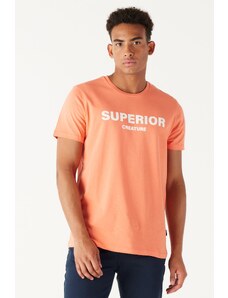 AC&Co / Altınyıldız Classics Men's Coral Slim Fit T-Shirt with a Slim Fit Crew Neck 100% Cotton with the slogan printed.