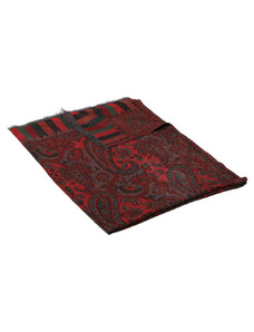 Pranita Kašmírska vlnená pašmína Khani Jamavar exclusive tmavošedo-červená s tmavozelenou