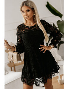 Čierne krajkové šaty s priehľadnými dlhými rukávmi LC6112322-2