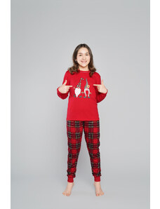 Italian Fashion Santa pajamas for girls, long sleeves, long pants - red/print