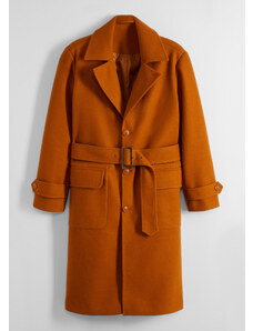 bonprix Kabát vo vlneným vzhľadom s opaskom, farba hnedá, rozm. 62