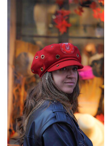 Willi - Hats Heaven Dámska luxusná červená zimná bekovka so šiltom - Ref.