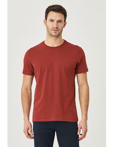 AC&Co / Altınyıldız Classics pánske bordové červené tričko so 100% bavlnou slim fit slim fit crewneck s krátkym rukávom.