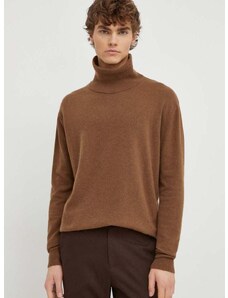 Vlnený sveter American Vintage pánsky, hnedá farba, tenký, s rolákom