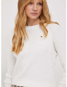 Bavlnený sveter Tommy Hilfiger biela farba,tenký,WW0WW41142