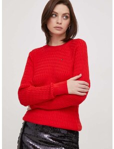 Bavlnený sveter Tommy Hilfiger červená farba,tenký,WW0WW41142