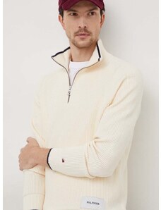 Bavlnený sveter Tommy Hilfiger béžová farba, s polorolákom, MW0MW33510