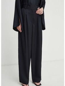 Nohavice By Malene Birger dámske, čierna farba, široké, vysoký pás
