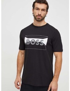 Bavlnené tričko Boss Green pánsky,čierna farba,s potlačou,50514527