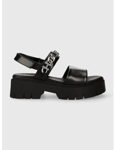 Kožené sandále HUGO KrisSandal dámske, čierna farba, na platforme, 50513534