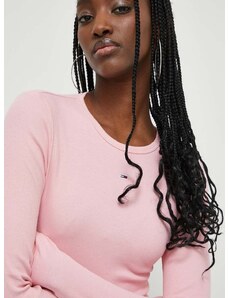 Tričko s dlhým rukávom Tommy Jeans dámsky,ružová farba,DW0DW17387