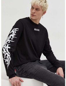 Bavlnené tričko s dlhým rukávom Karl Kani čierna farba, s potlačou