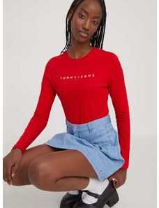 Bavlnené tričko s dlhým rukávom Tommy Jeans červená farba,DW0DW17362