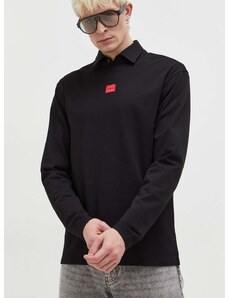 Bavlnené tričko s dlhým rukávom HUGO čierna farba,s nášivkou,50511038