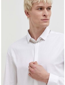 Bavlnená košeľa HUGO pánska, biela farba, slim, s klasickým golierom, 50508324