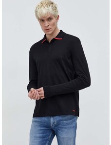 Bavlnené tričko s dlhým rukávom HUGO čierna farba, jednofarebný, 50509858