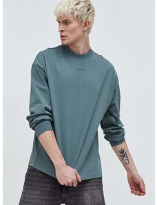 Bavlnené tričko s dlhým rukávom HUGO zelená farba,jednofarebný,50511029