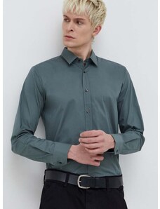 Košeľa HUGO pánska,zelená farba,slim,s klasickým golierom,50479396