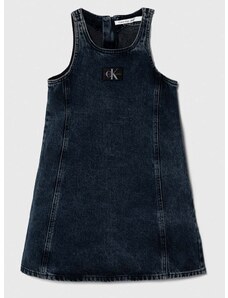 Rifľové šaty Calvin Klein Jeans tmavomodrá farba, mini, rovný strih