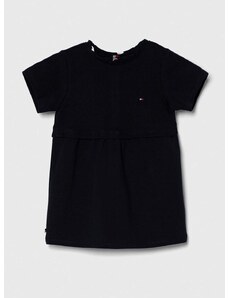Detské bavlnené šaty Tommy Hilfiger tmavomodrá farba, mini, áčkový strih