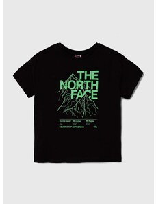 Detské bavlnené tričko The North Face B MOUNTAIN LINE S/S TEE čierna farba, s potlačou