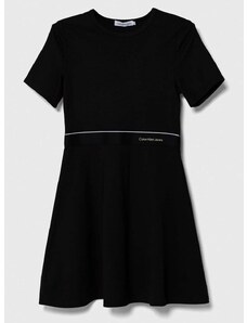 Dievčenské šaty Calvin Klein Jeans čierna farba, mini, áčkový strih