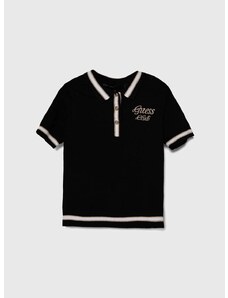 Detské tričko Guess čierna farba, s golierom