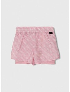 Detské krátke nohavice Guess ružová farba, vzorované