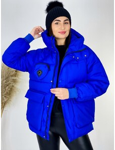 Webmoda Dámska krátka modrá zimná bunda s odopínateľnou kapsičkou