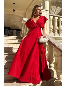 Bicotone Červené dlhé šaty s vysokým rozparkom Laura