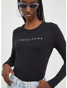 Bavlnené tričko s dlhým rukávom Tommy Jeans čierna farba