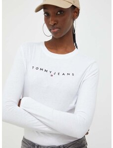 Bavlnené tričko s dlhým rukávom Tommy Jeans biela farba