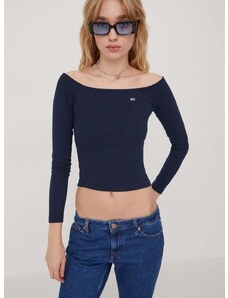 Tričko s dlhým rukávom Tommy Jeans dámsky, tmavomodrá farba, DW0DW17535