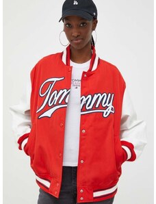 Bunda Tommy Jeans dámsky, červená farba, prechodná, DW0DW17233