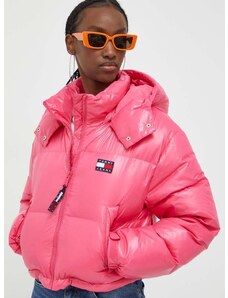 Páperová bunda Tommy Jeans dámska,ružová farba,zimná,DW0DW16572