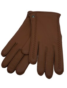 Carlsbad Hat Co. Pánske hnedé ručne šité kožené rukavice z jelenia kože - kašmírová podšívka