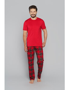 Italian Fashion Men's pyjamas Narwik, short sleeves, long legs - red/print