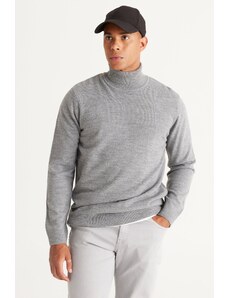 ALTINYILDIZ CLASSICS Men's Gray Melange Standard Fit Normal Cut Anti-Pilling Full Turtleneck Knitwear Sweater.
