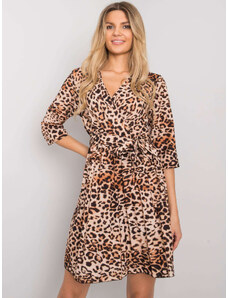 Fashionhunters Béžovo-čierne šaty Abhiri s leopardím vzorom