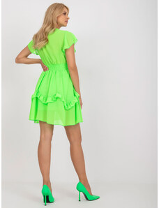 Fashionhunters Fluo zelené mini šaty s volánom