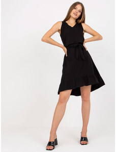 Fashionhunters Čierne bavlnené základné šaty s volánom RUE PARIS