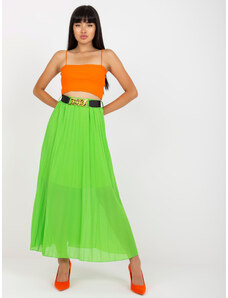 Fashionhunters Svetlozelená plisovaná sukňa s maxi dĺžkou
