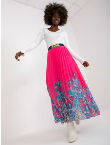 Fashionhunters Ružová maxi plisovaná sukňa s potlačou
