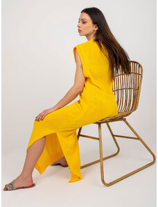 Fashionhunters Tmavo žlté letné pletené šaty
